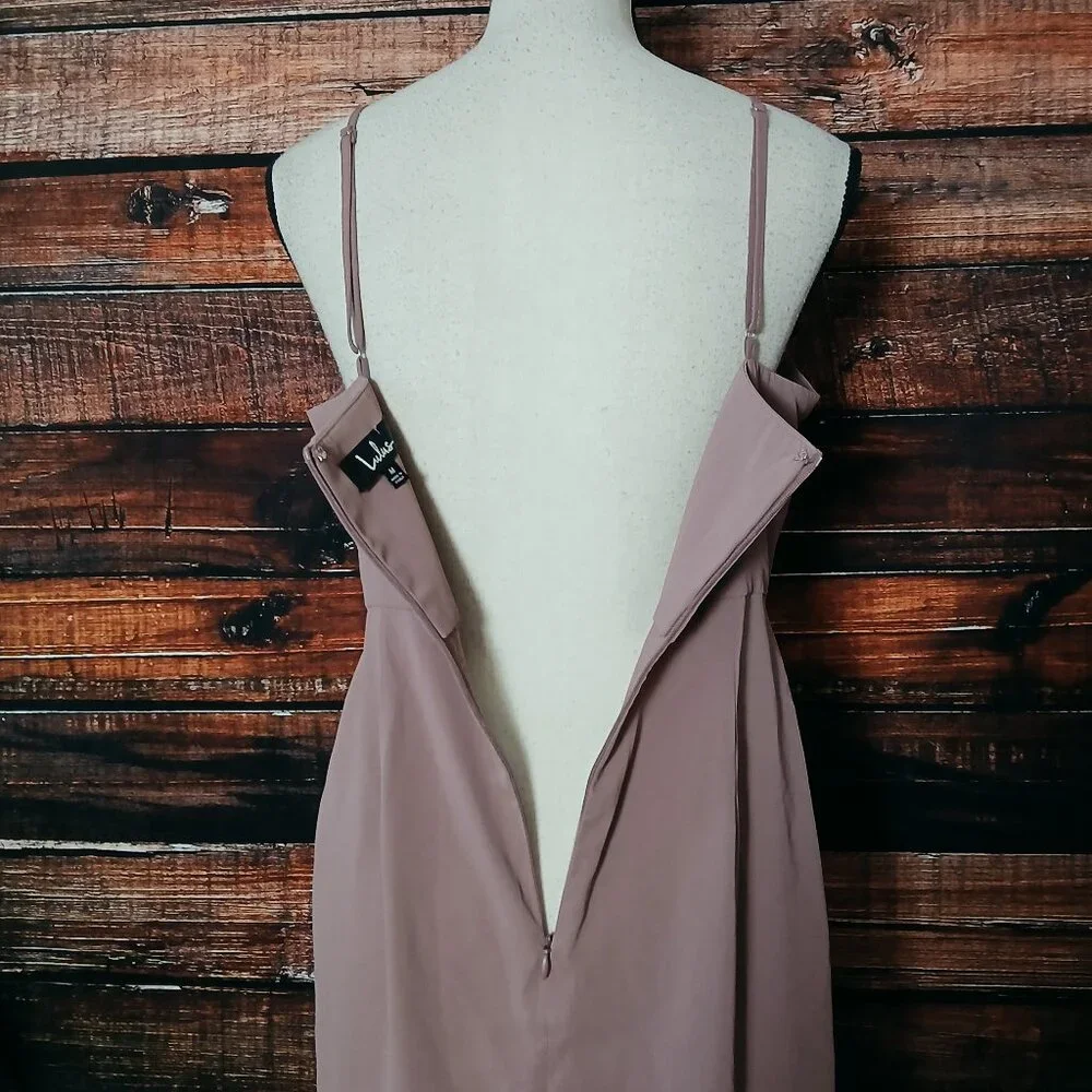 Lulus Midi Dress M Reinette Mauve Hi Low Adjustable Straps Zip Back - Picture 6 of 7